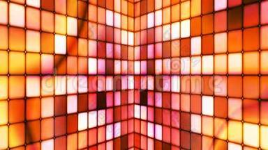 广播闪烁高科技立方墙，橙色，抽象，循环，4K